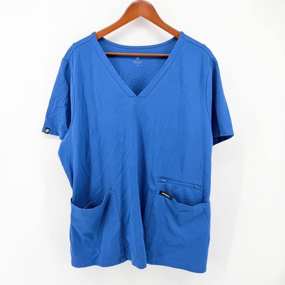 Jaanuu 3X Women Scrub Top Kass Slim 4-Pocket Royal Blue UltraSOFT Stretch